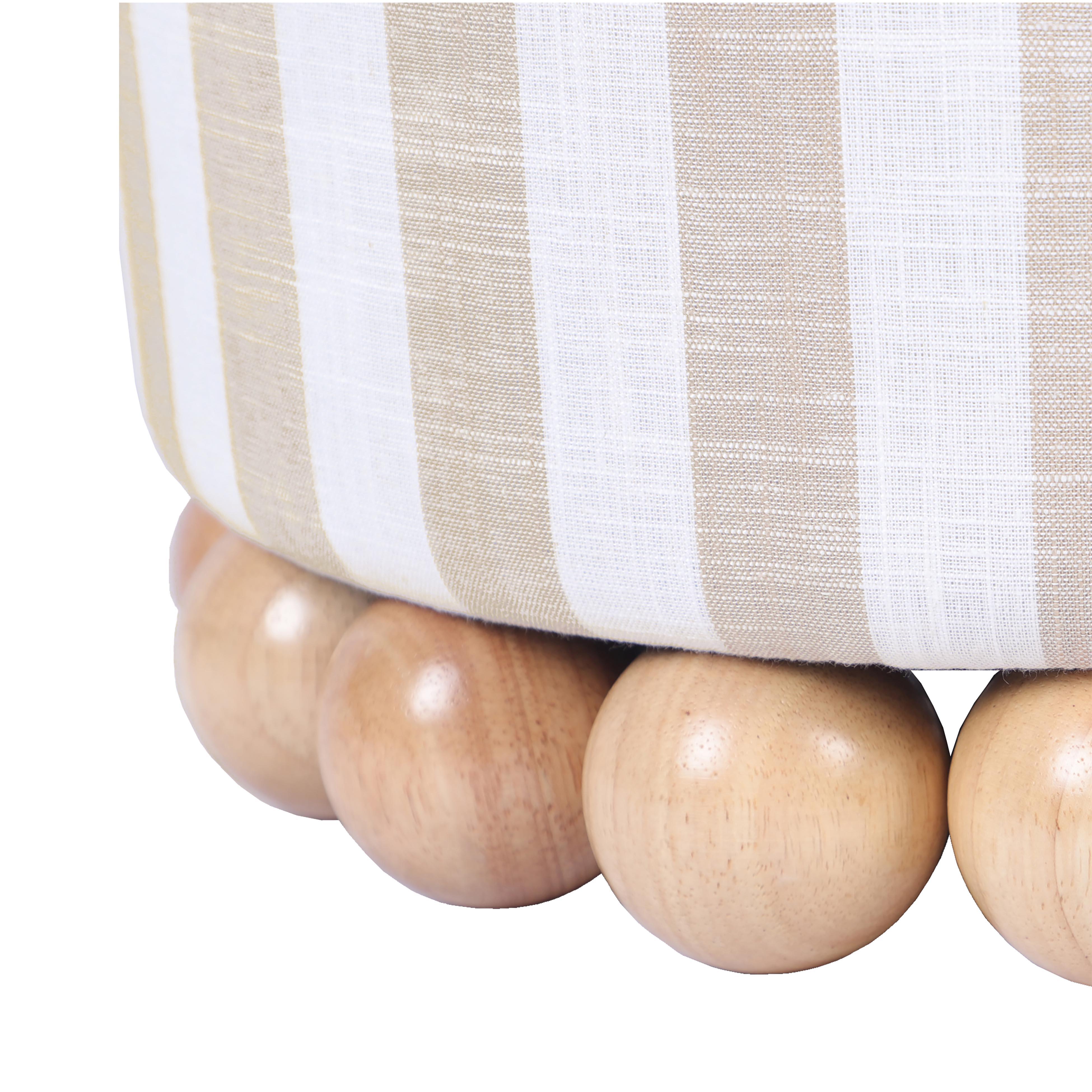 Dex Beige Striped Linen Ottoman