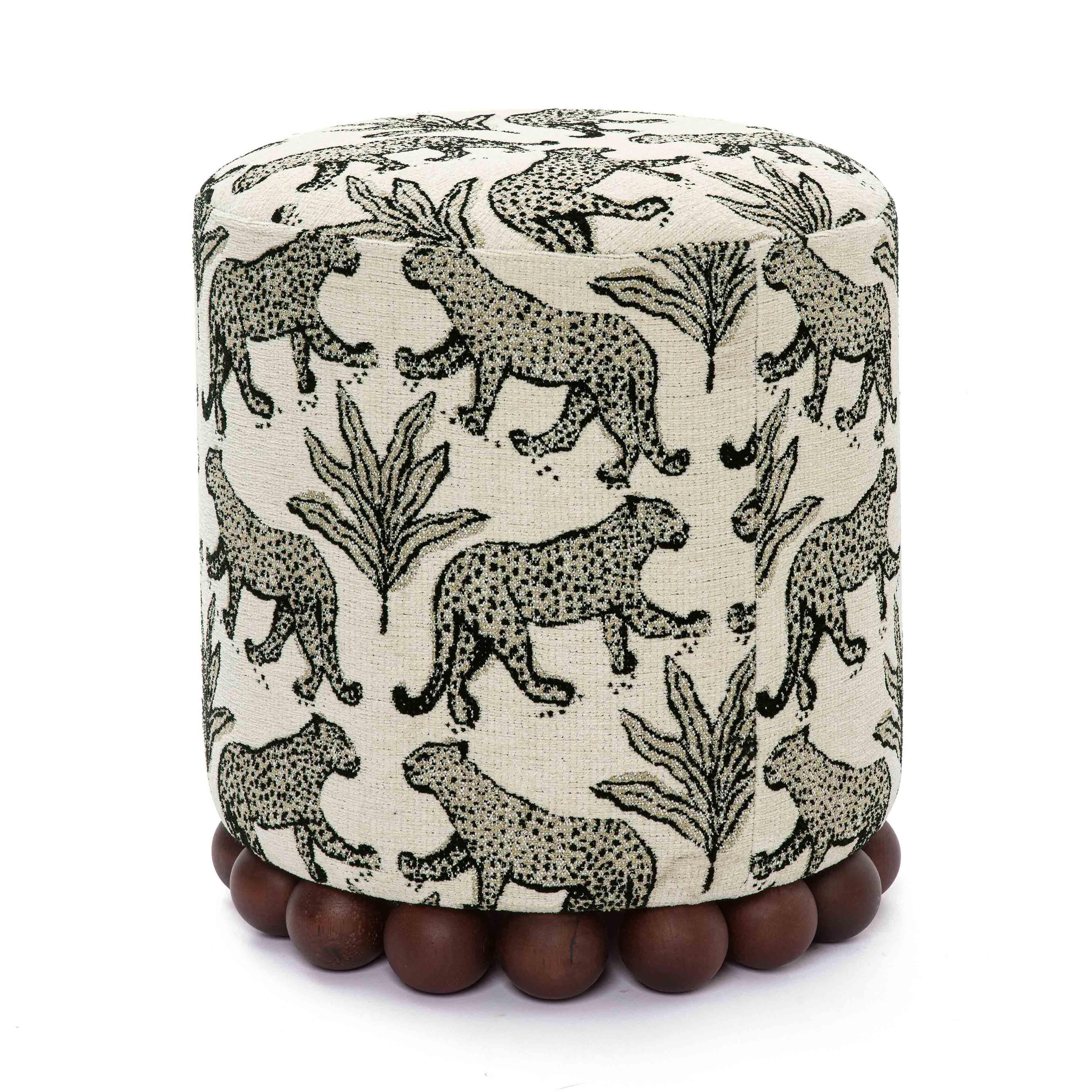 Dex Cream Leopard Jacquard Ottoman