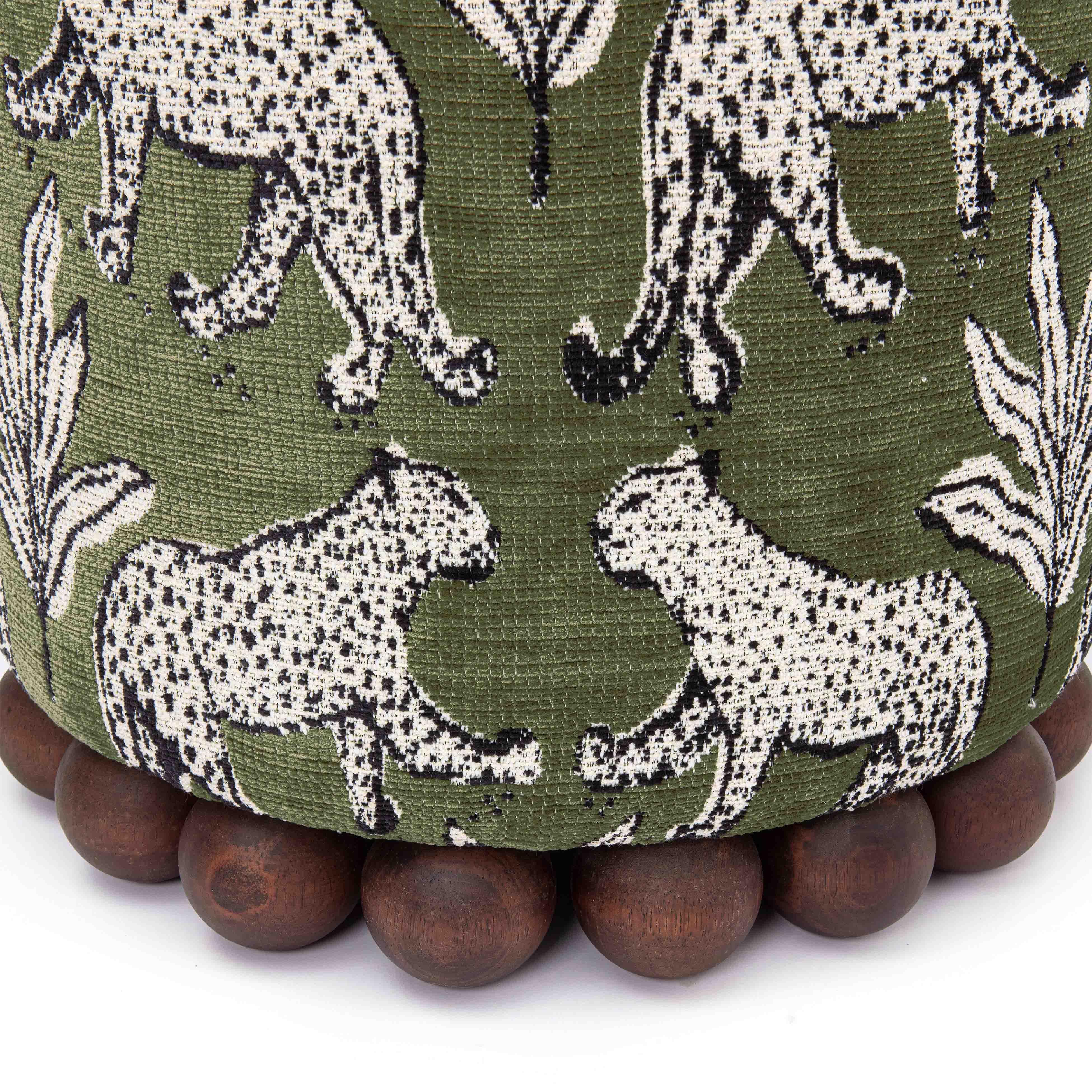 Dex Olive Green Leopard Jacquard Ottoman