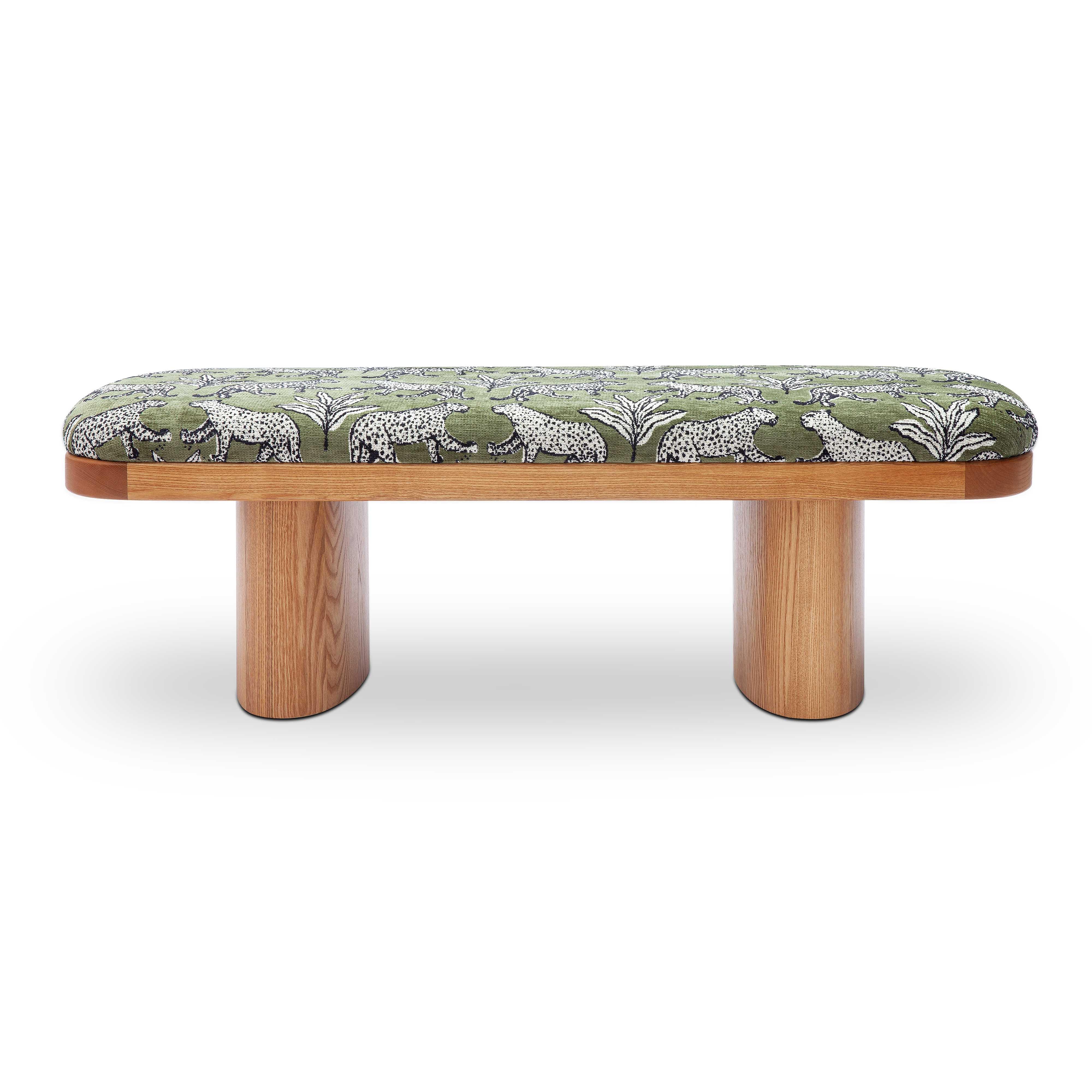 Ollie Olive Green Leopard Jacquard Bench