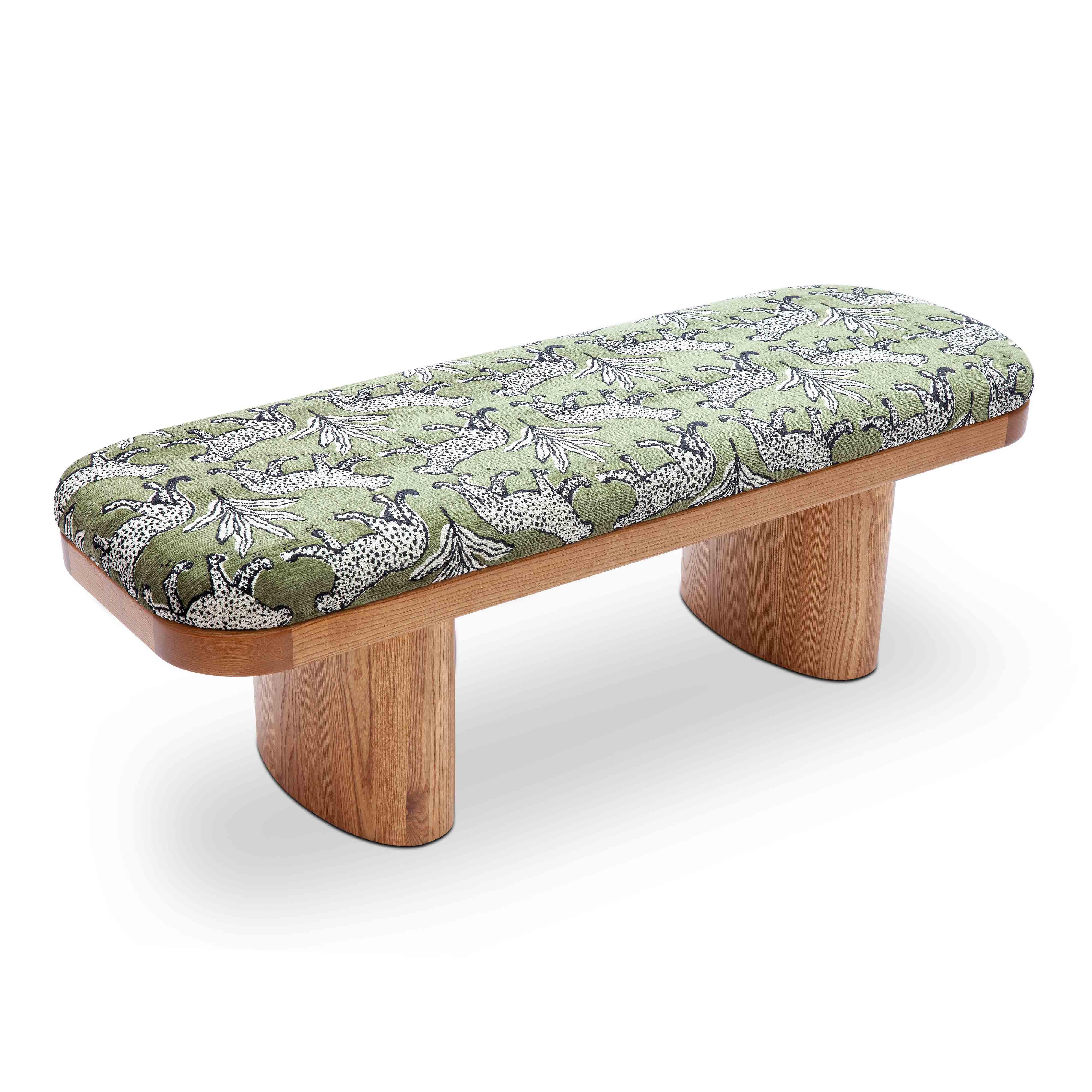 Ollie Olive Green Leopard Jacquard Bench