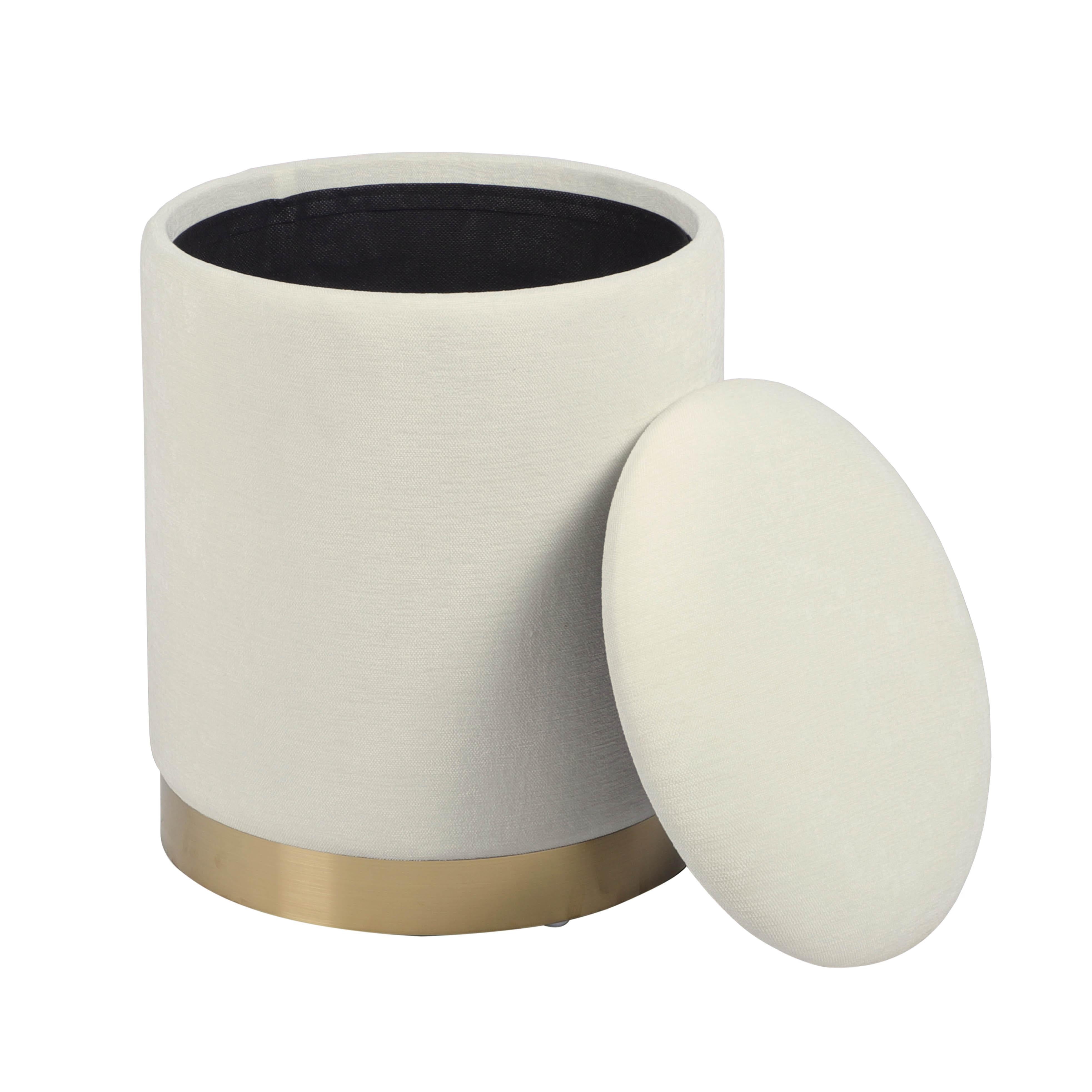 Zoe Cream Chenille Storage Ottoman