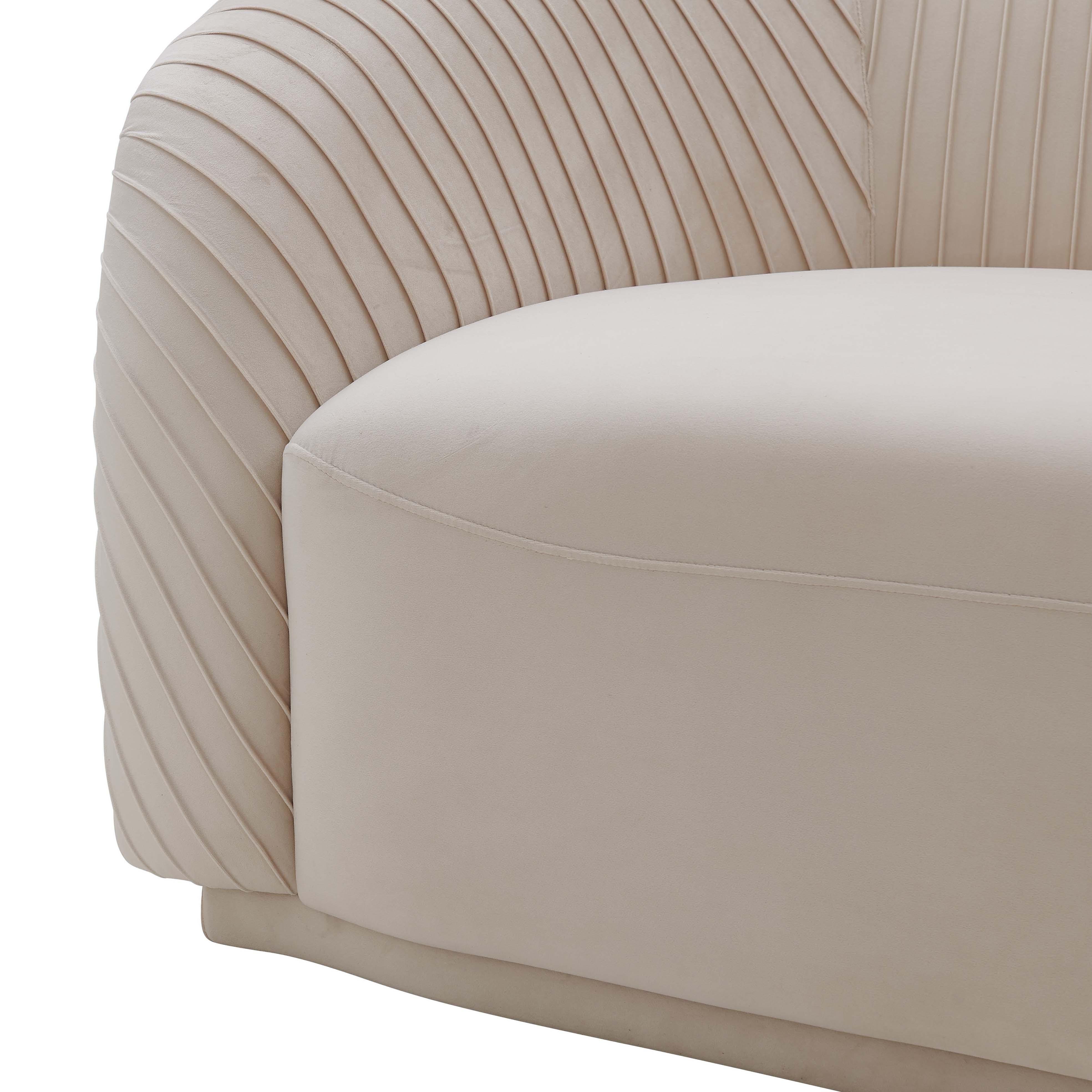 Yara Pleated Beige Velvet Sofa