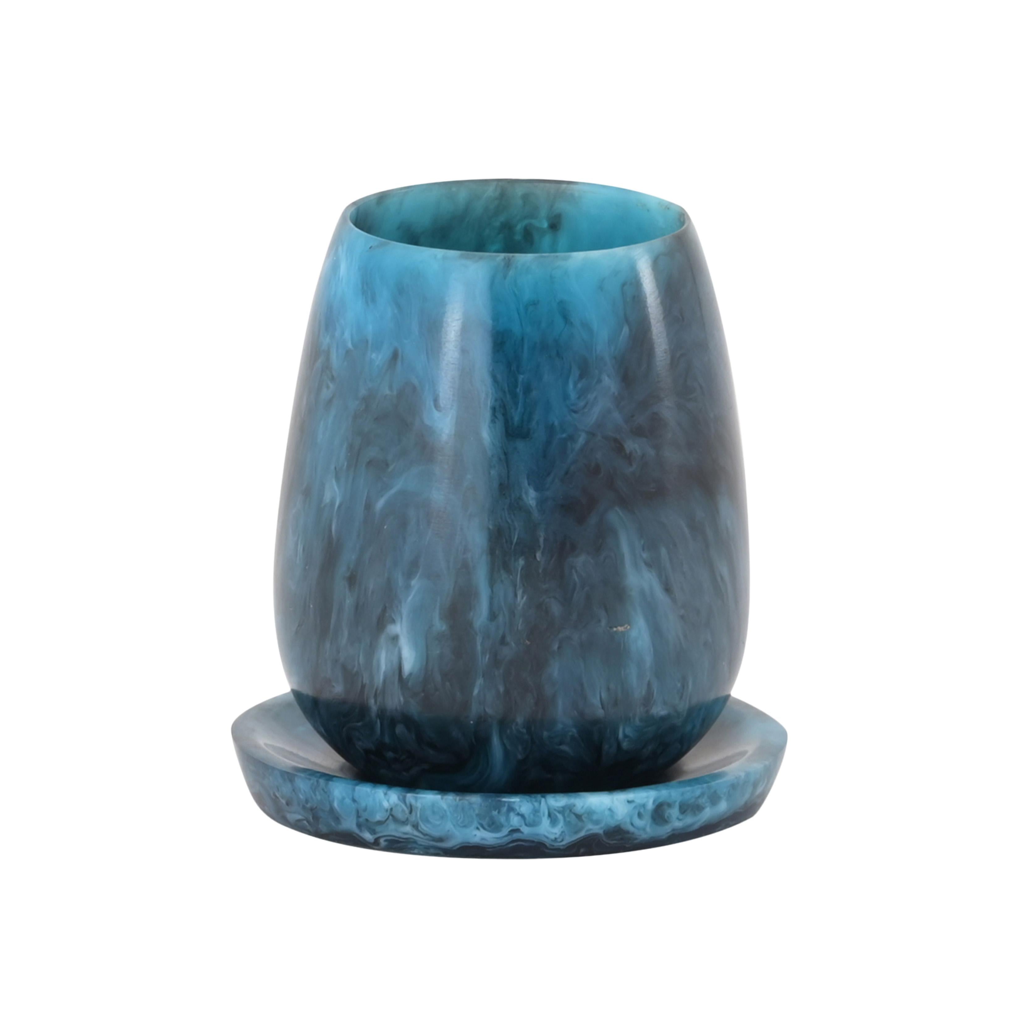 Rounded Blue Swirl Resin Kiddush Cup