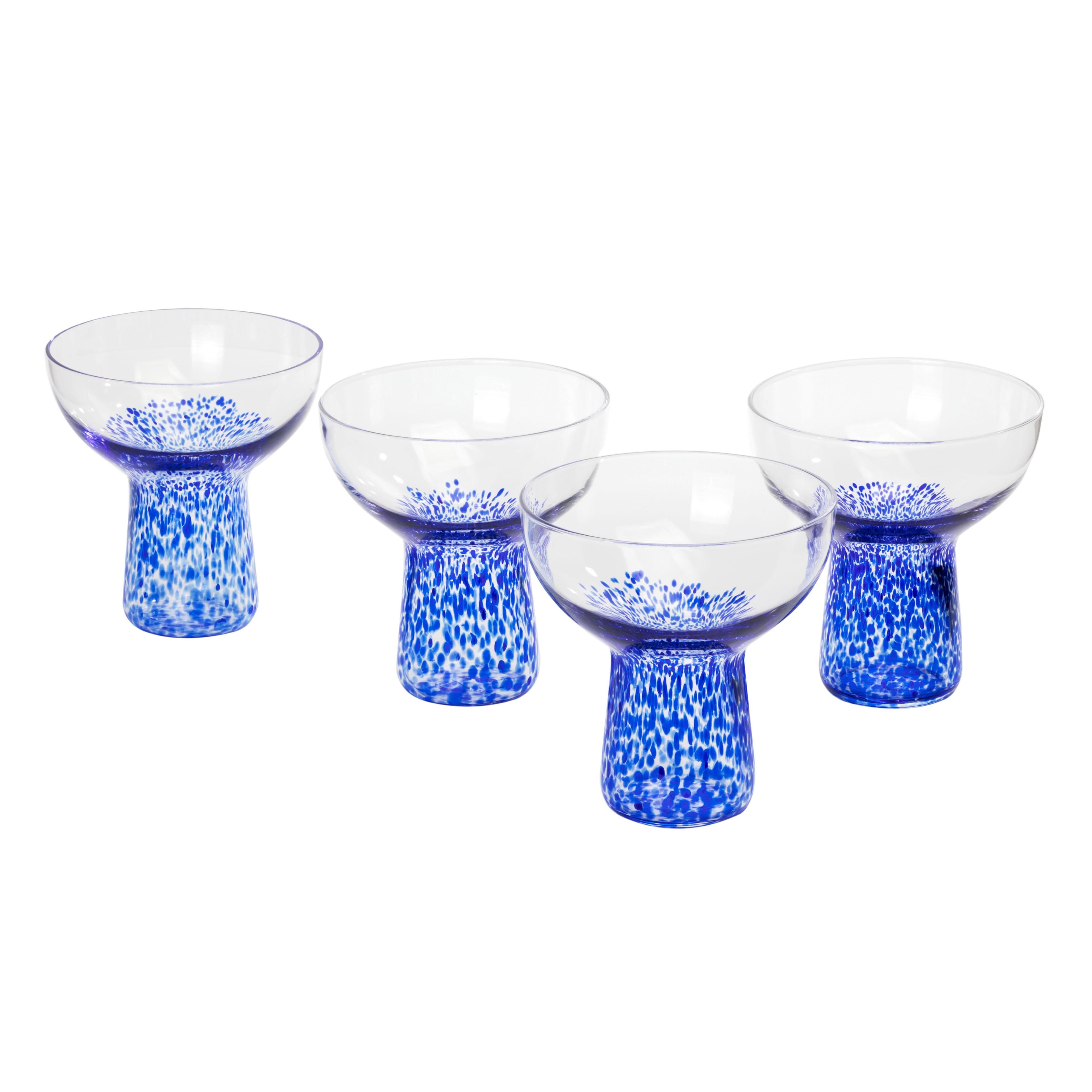 Dottie Blue Dots Handblown Cocktail Glass - Set of 4