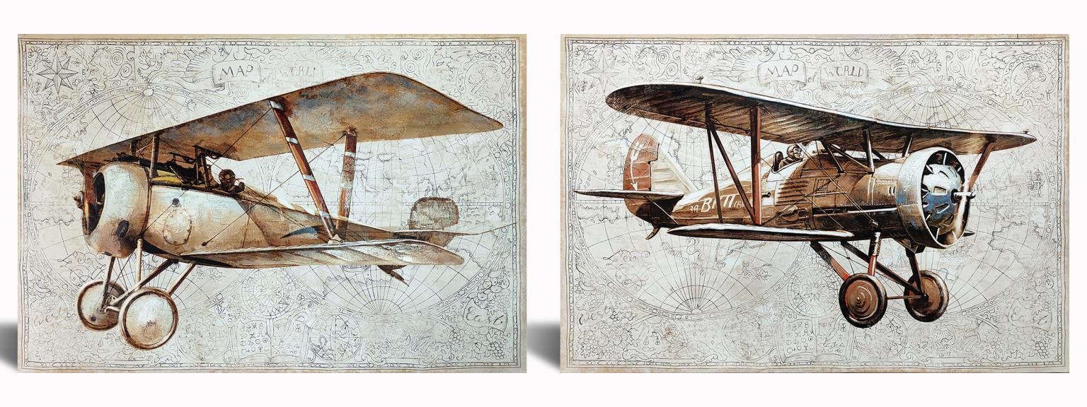 Hand Painted Textured Canvas In Frame (Set) Curated Canvas