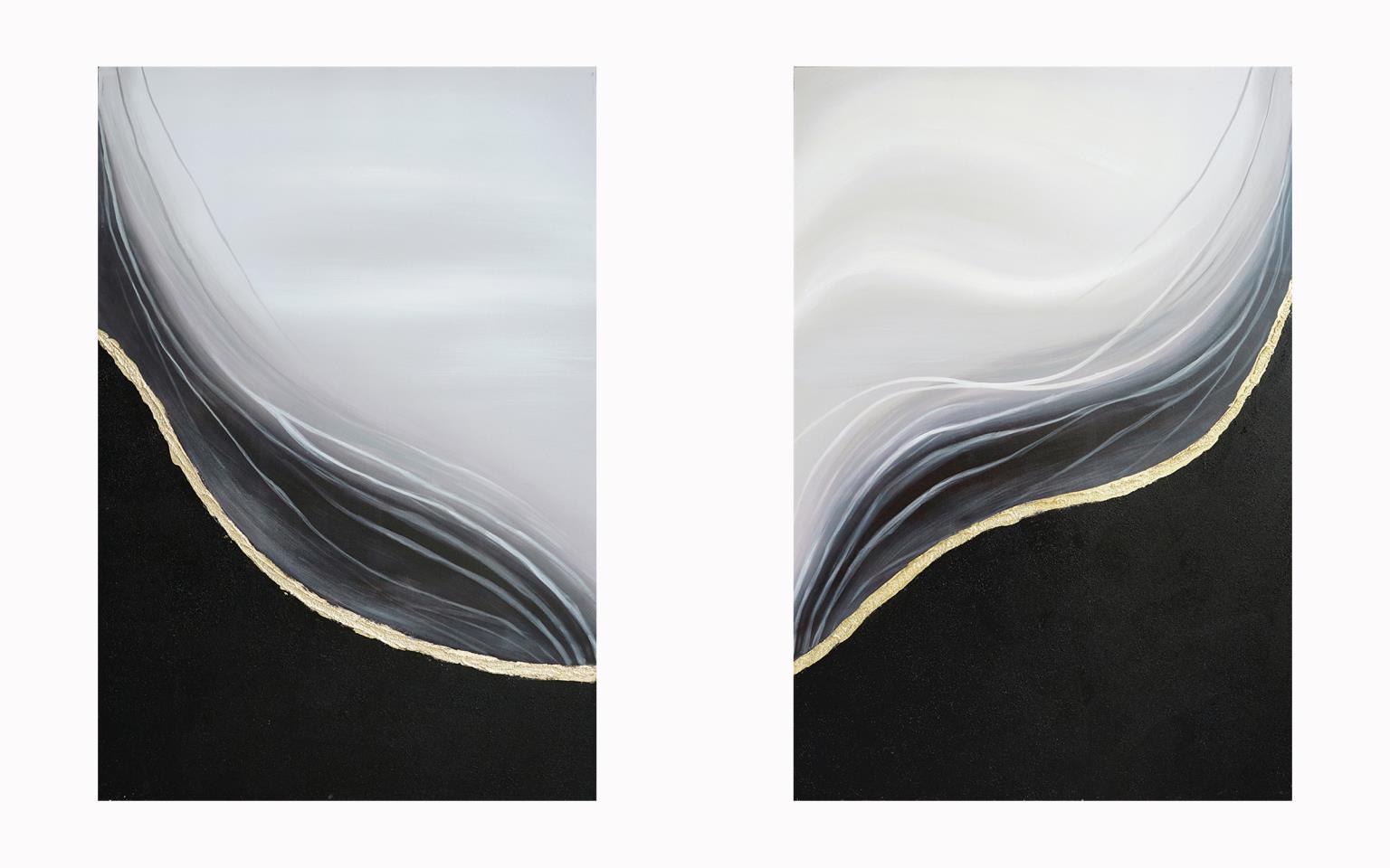 Hand Painted Textured Canvas W/ Foil In Frame (Set) Curated Canvas