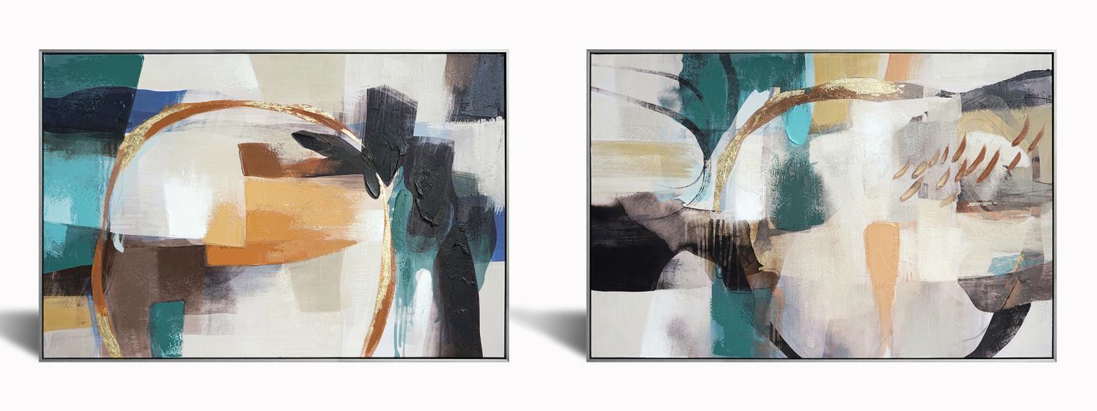 Hand Painted Textured Canvas In Frame (Set) Curated Canvas