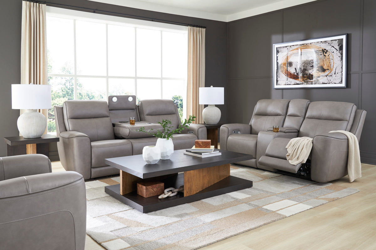5Z-Comfort Coin Leather Power Reclining Set — Heat & Massage
