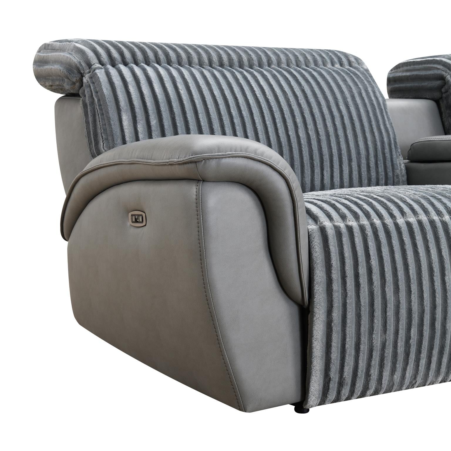 Elle Gray Power Reclining Sectional W/Power Headrest