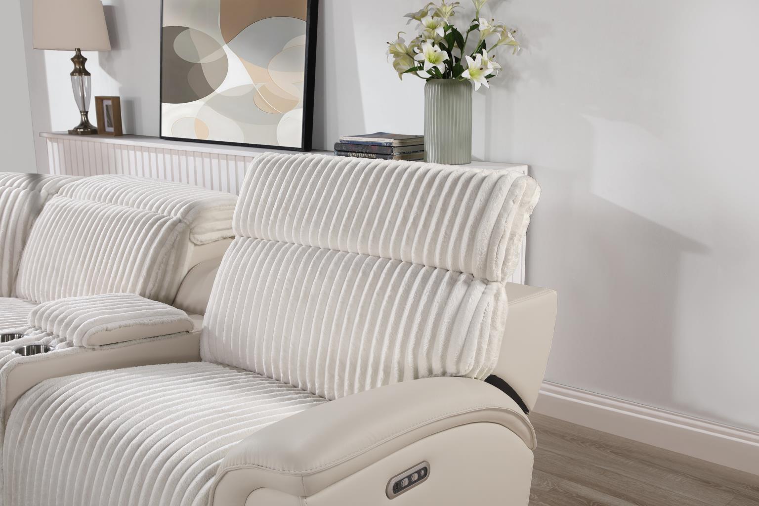 Elle White Power Reclining Sectional W/Power Headrest