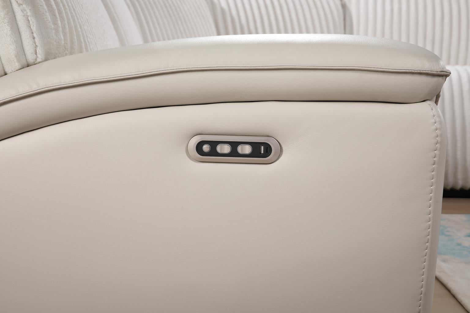 Elle White Power Reclining Sectional W/Power Headrest