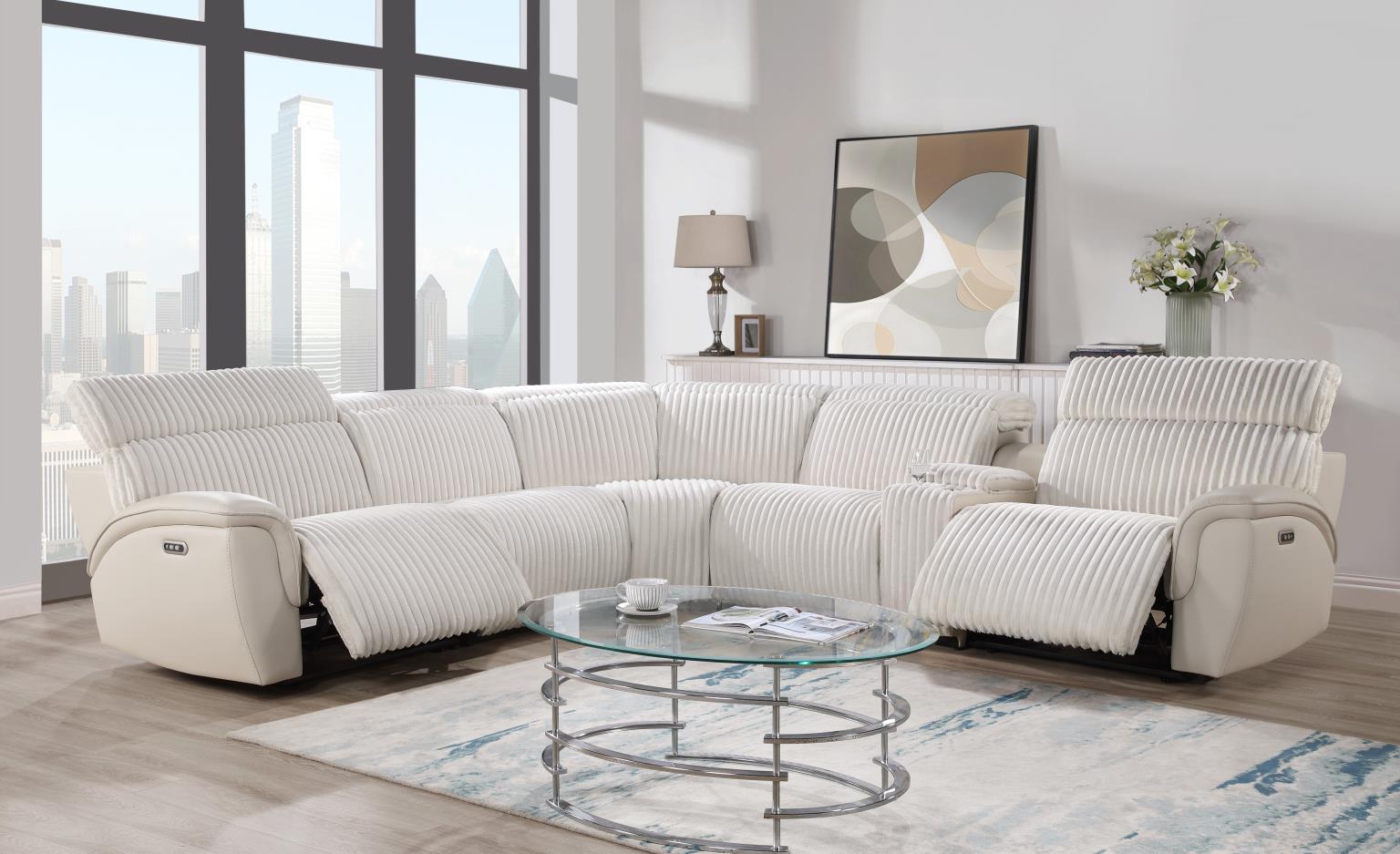 Elle White Power Reclining Sectional W/Power Headrest