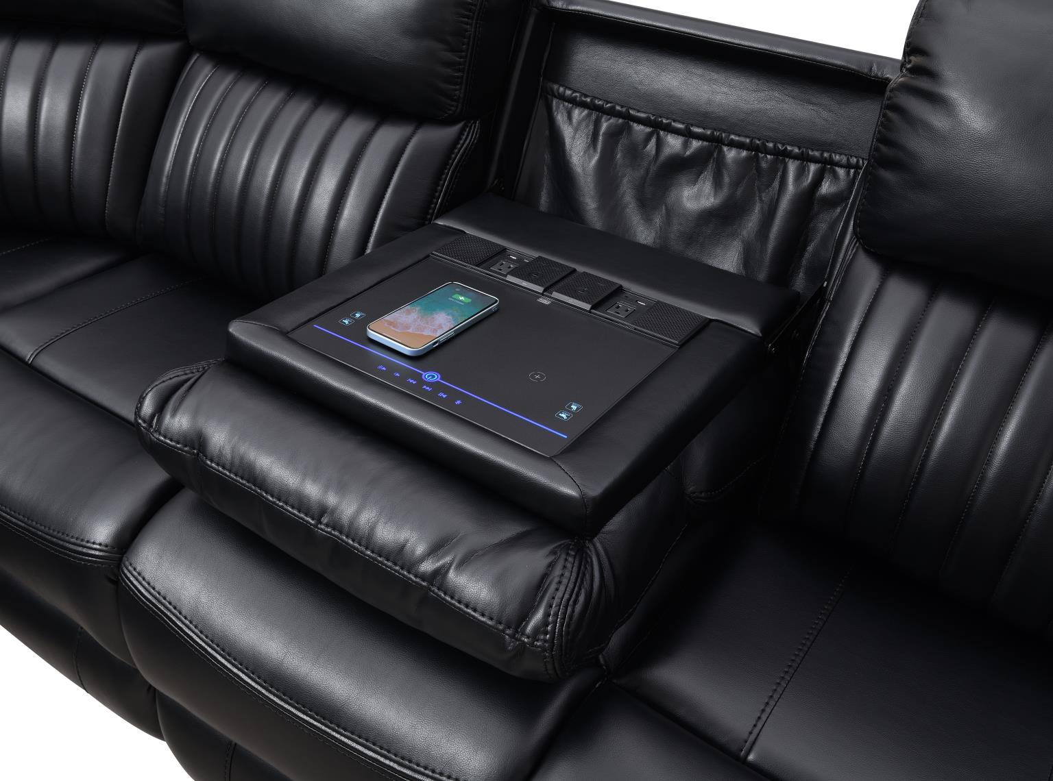 Atronia Black Power Reclining Sectional W/Screen