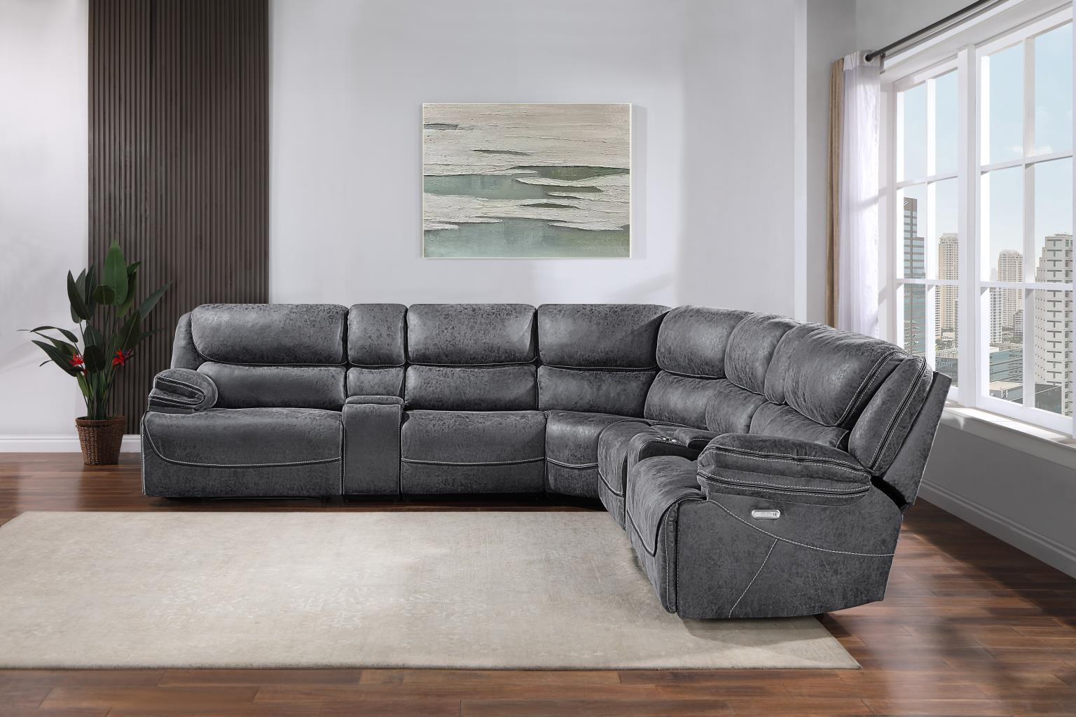 Philipa Gray Sectional W/ 3 Power Reclining Living Collection