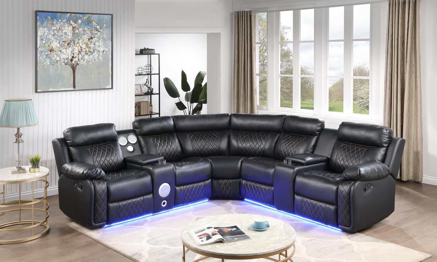 Benz Black Motion 3 Pc Sectional W/Bluetooth Speaker Living Collection
