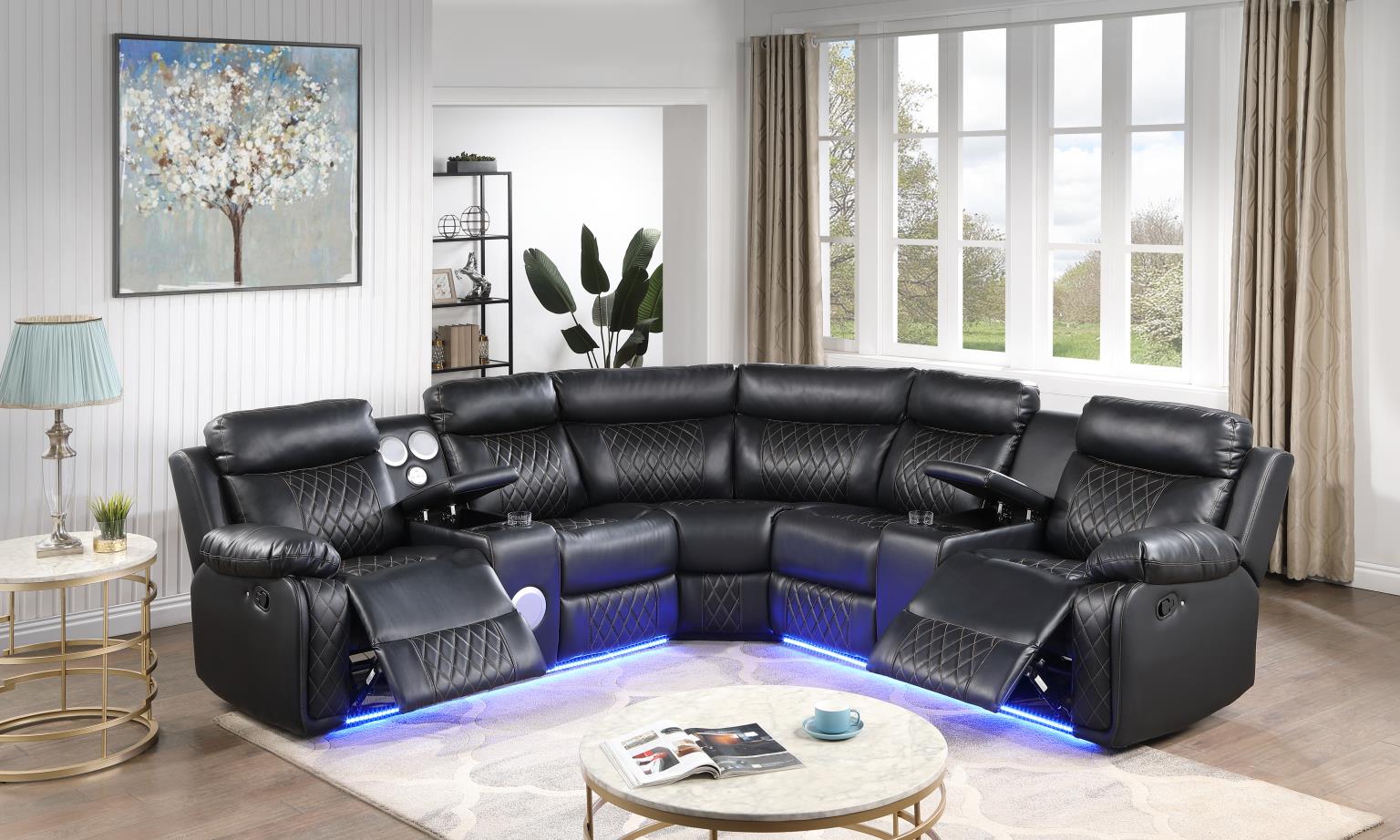 Benz Black Motion 3 Pc Sectional W/Bluetooth Speaker Living Collection