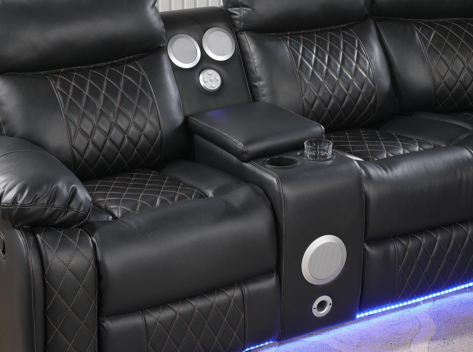 Benz Black Motion 3 Pc Sectional W/Bluetooth Speaker Living Collection