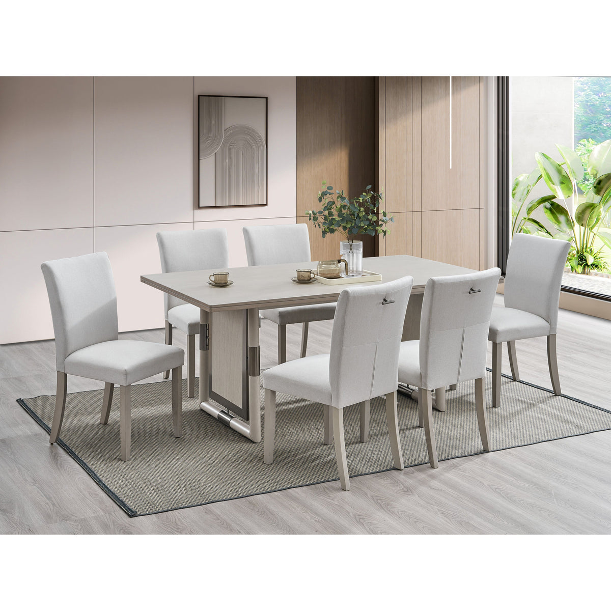 Urban Grey 7-Piece Dining Set — Fabric Chairs