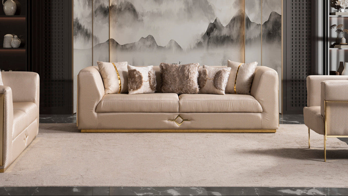 Vega 3-Piece Living Room Set — Brushed Gold Accents