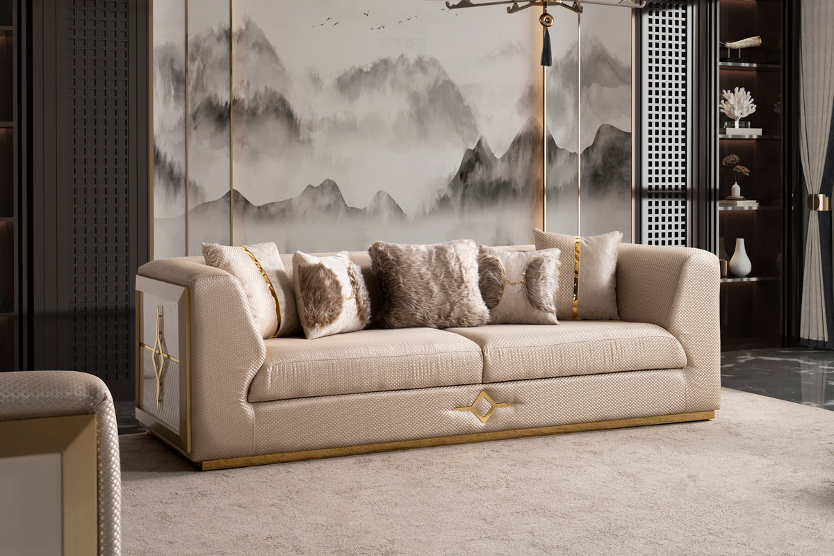 Vega 3-Piece Living Room Set — Brushed Gold Accents