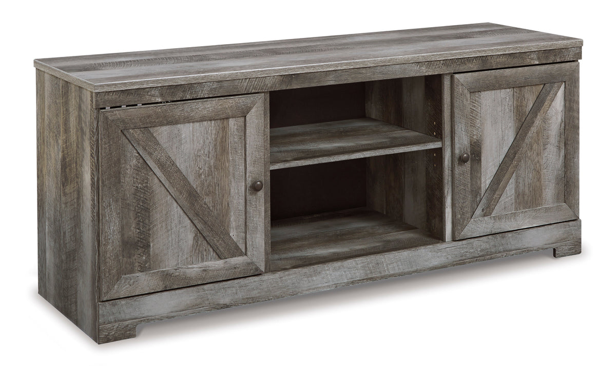 Wynnlow Grey Rustic TV Stand — Barn-Door Styling