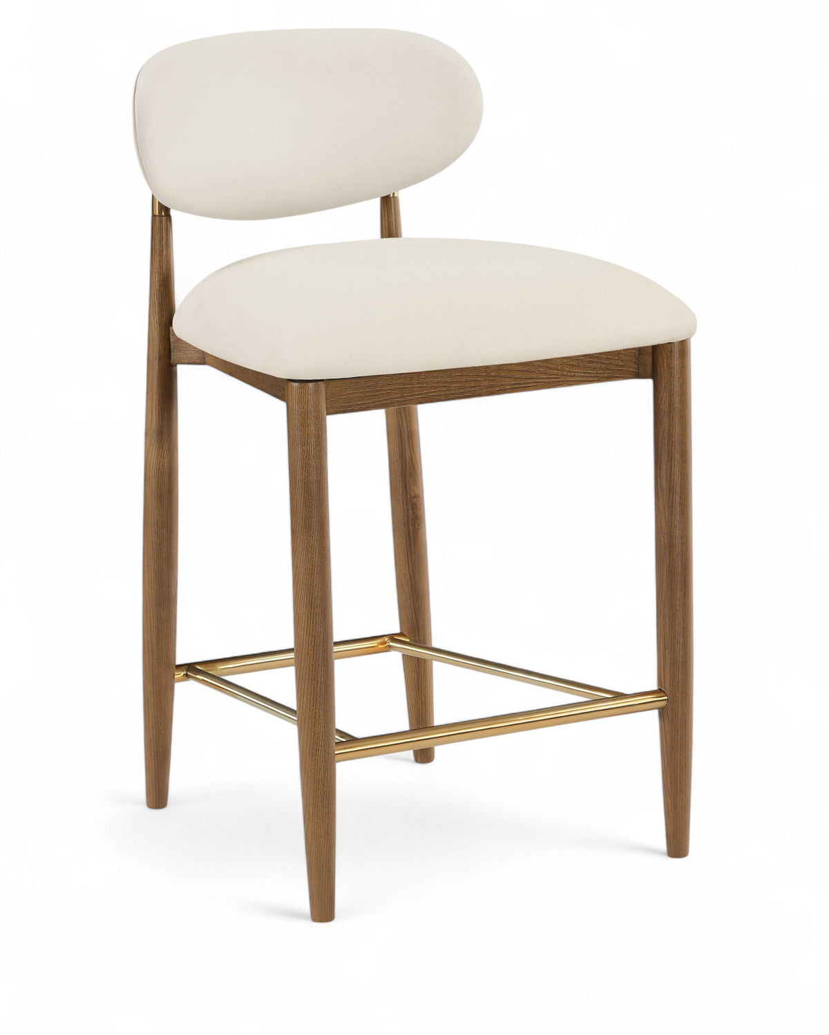 Riccio Vegan Leather Counter Stool with Walnut & Gold Frame