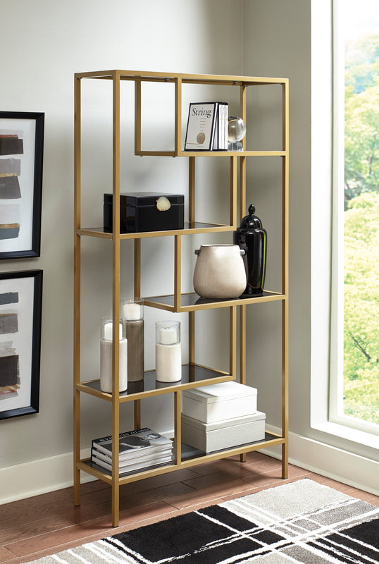 Ashley A4000286 Glass & Metal Bookcase — 5 Tinted Glass Shelves