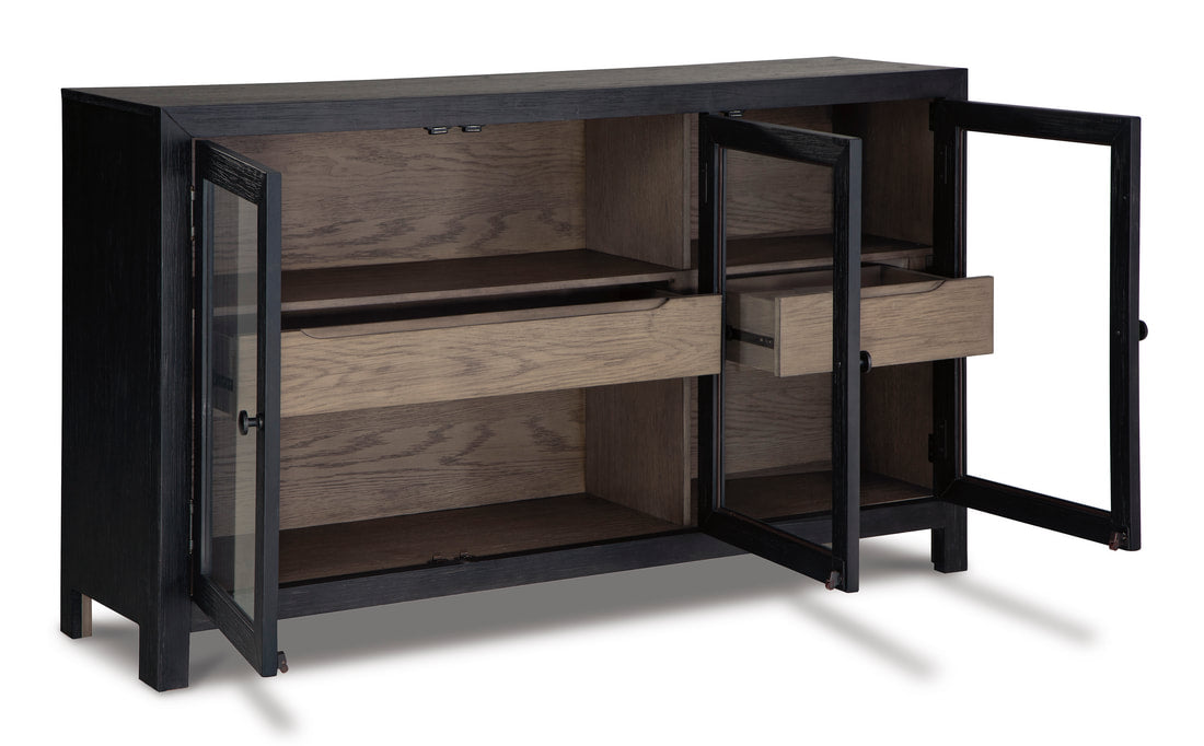 Ashley A4000508 Black Accent Cabinet — Glass Doors & Storage Drawers