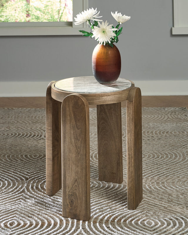 Ashley A4000722 Accent Table — Solid Mango Wood & Marble Top
