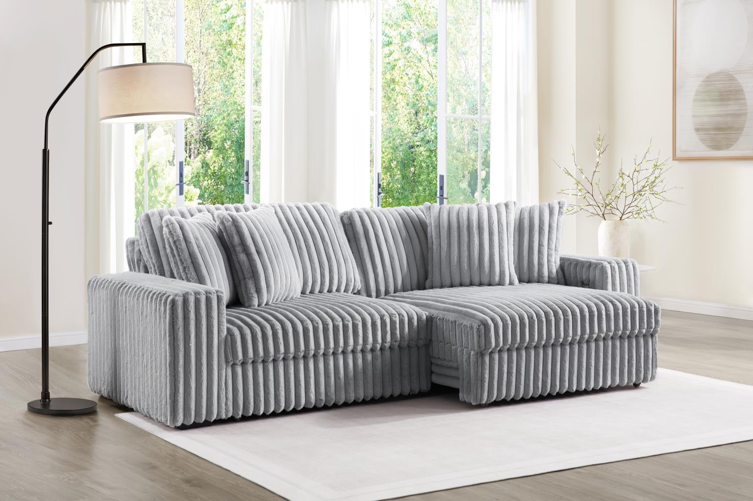 U309 Gray Corduroy Power 4 Seater Sofa — 54" Wide
