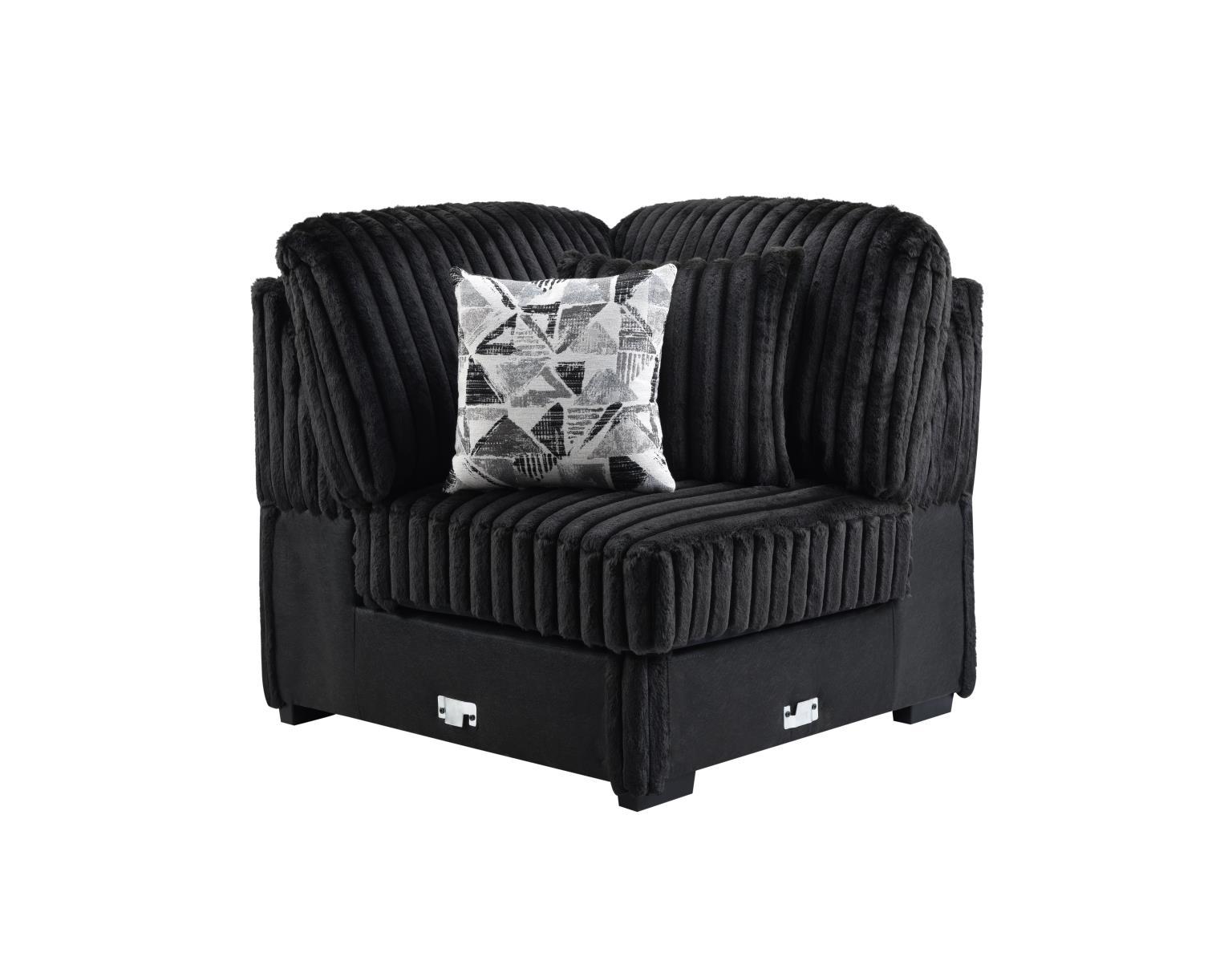 U259 Black Corduroy Power Reclining 4 Piece Sectional With 2 Wireless Charger