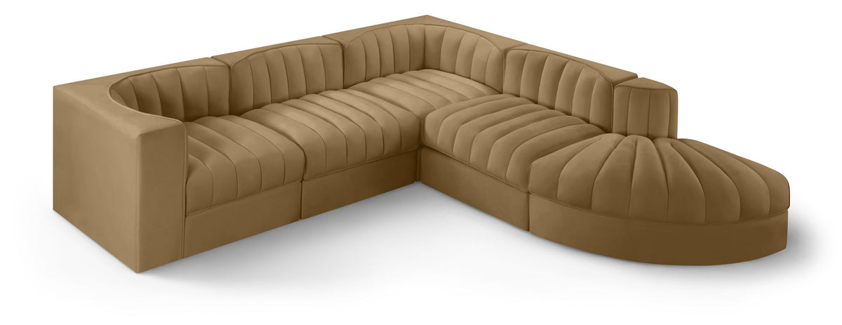 Rummi Performance Velvet Modular Sectional — 5-Piece Sectional — Saddle