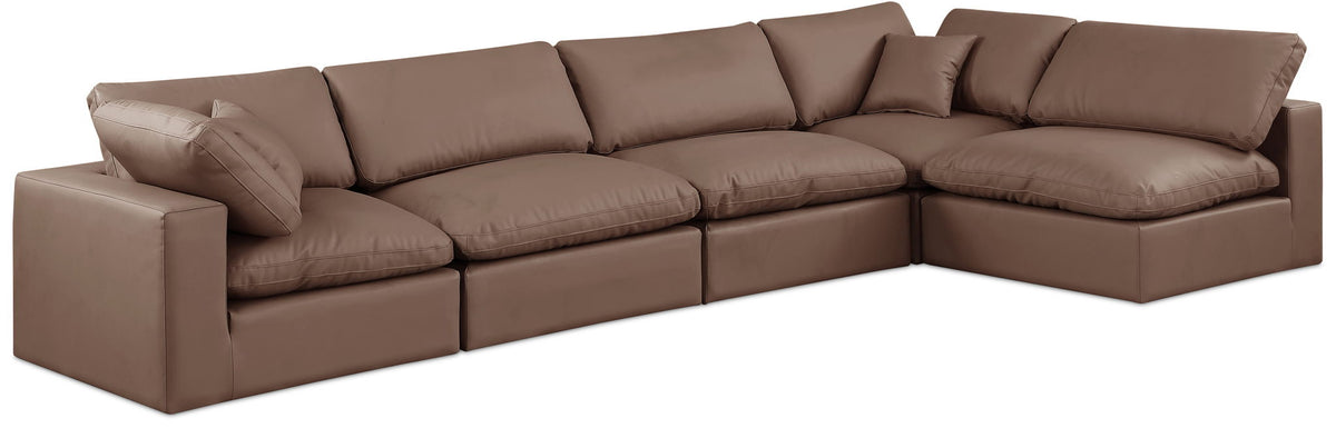 Comfy Faux Leather Modular Sectional — 5-Piece Sectional — Brown