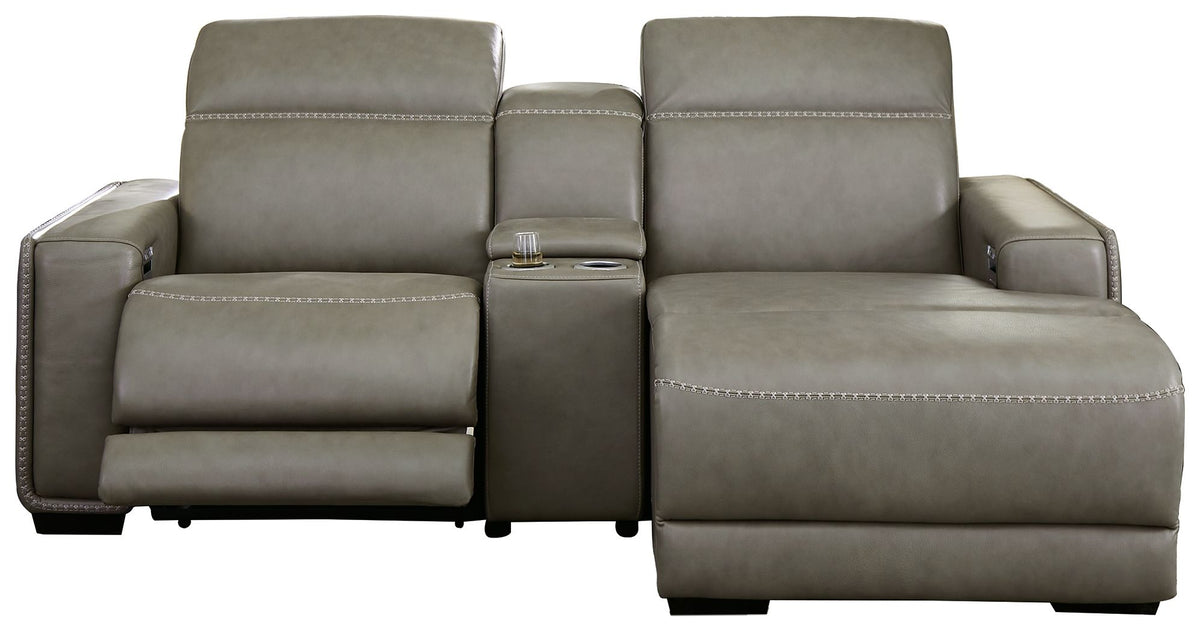 Correze Gray Power Reclining Sectional — 3-Piece Power Sectional, Right-Arm Recliner Chaise