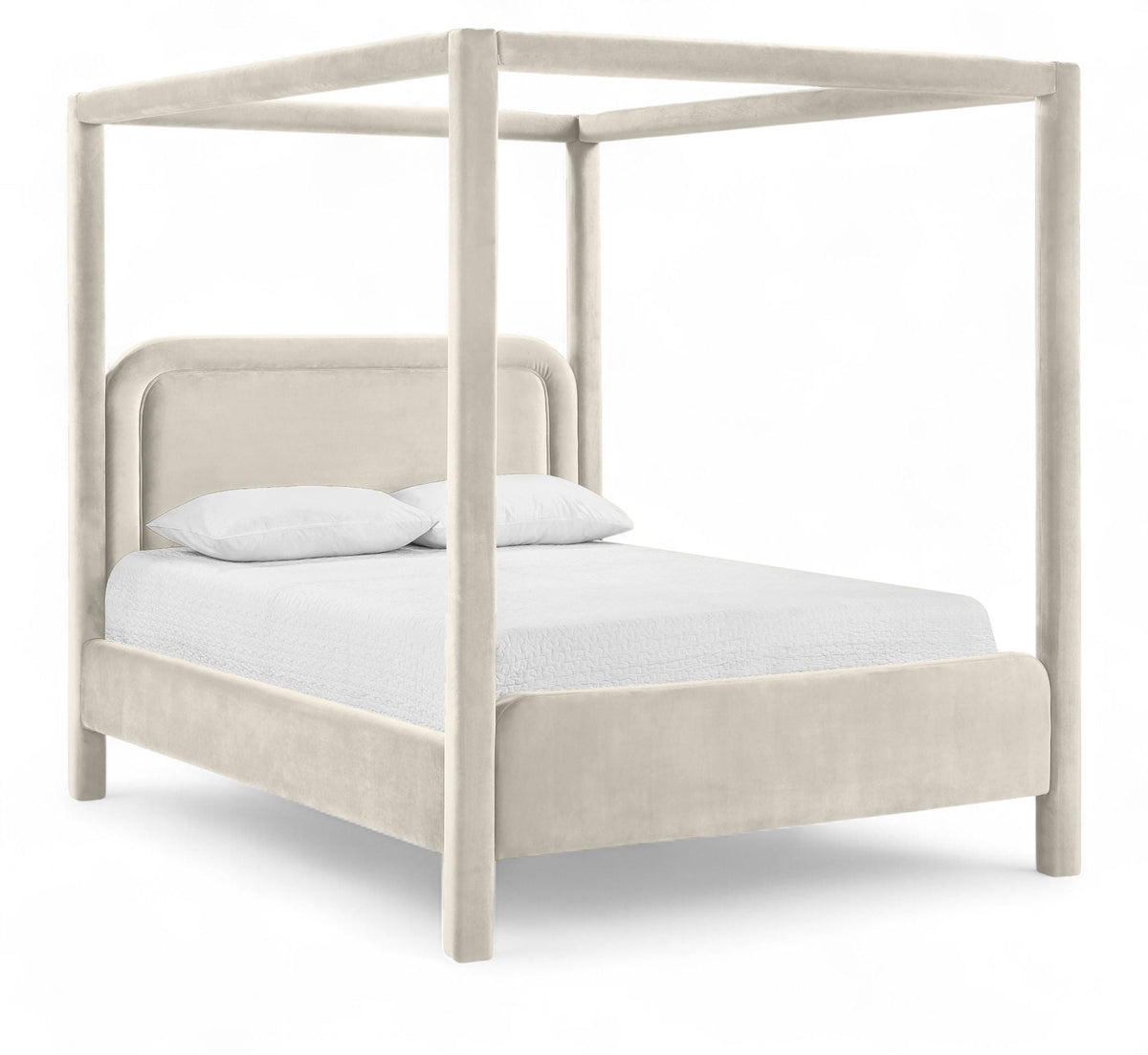 Salina Velvet Upholstered Canopy Bed — 10 Colors, Twin to King