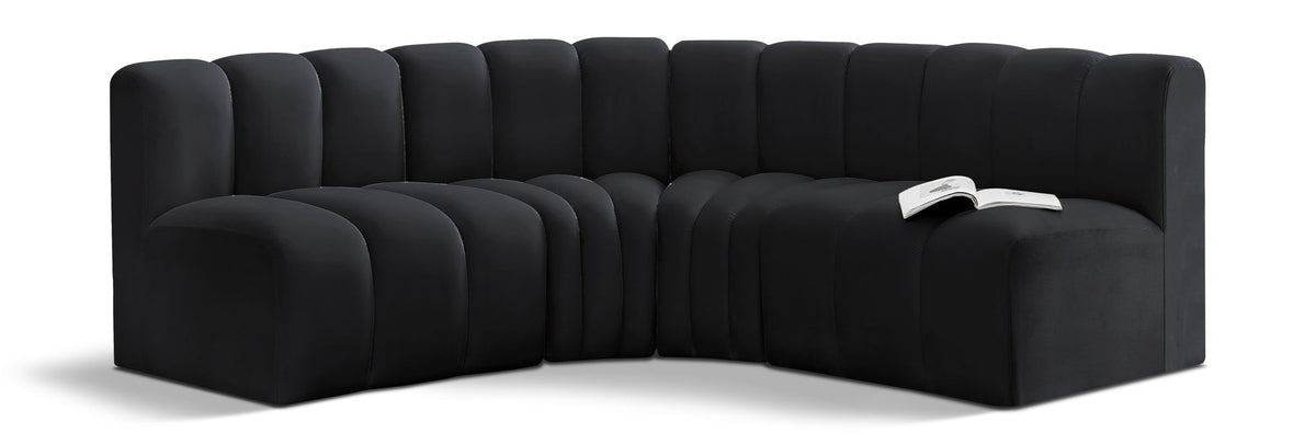 Arc Velvet Modular Sectional — 4-Piece Corner Sectional — Black