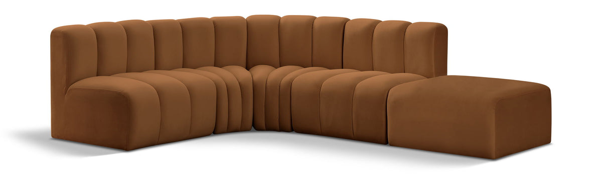Arc Velvet Modular Sectional — 5-Piece Corner Sectional — Saddle