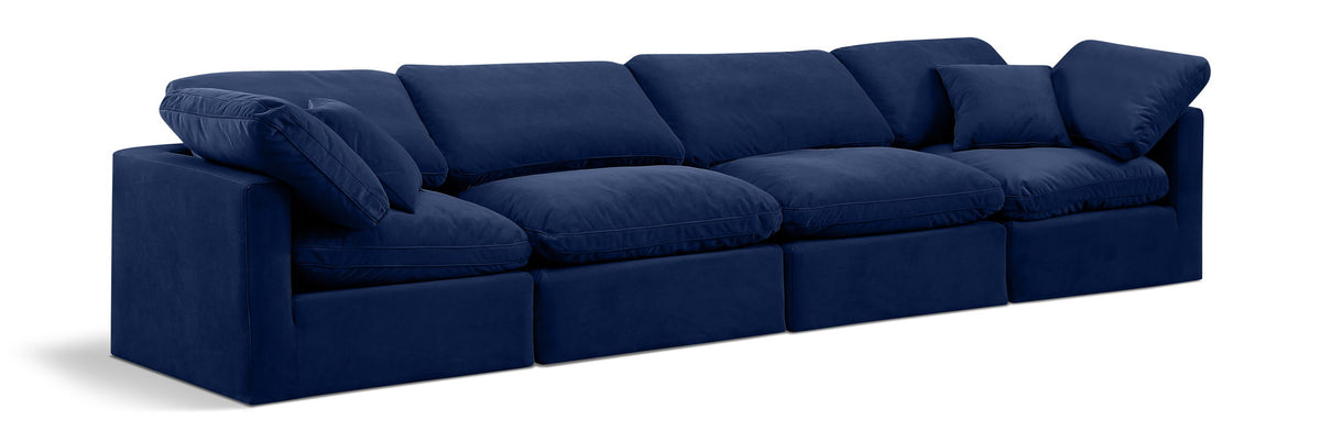 Indulge Velvet Modular Sectional — 4-Piece Sofa — Navy