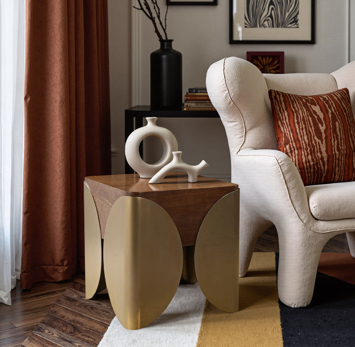 Cazari Oak Wood and Iron Coffee Table