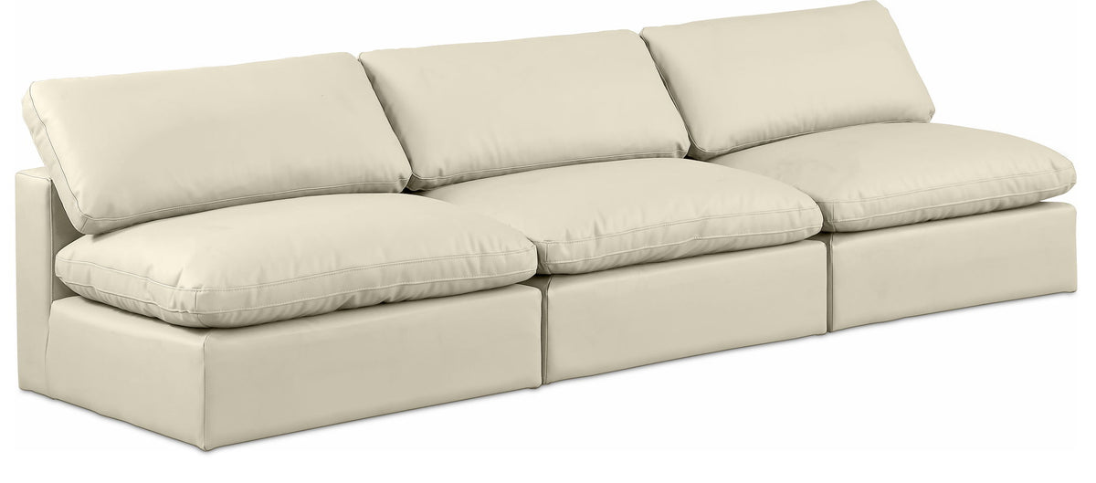 Comfy Faux Leather Modular Sectional — 3-Piece Armless Sofa — Cream