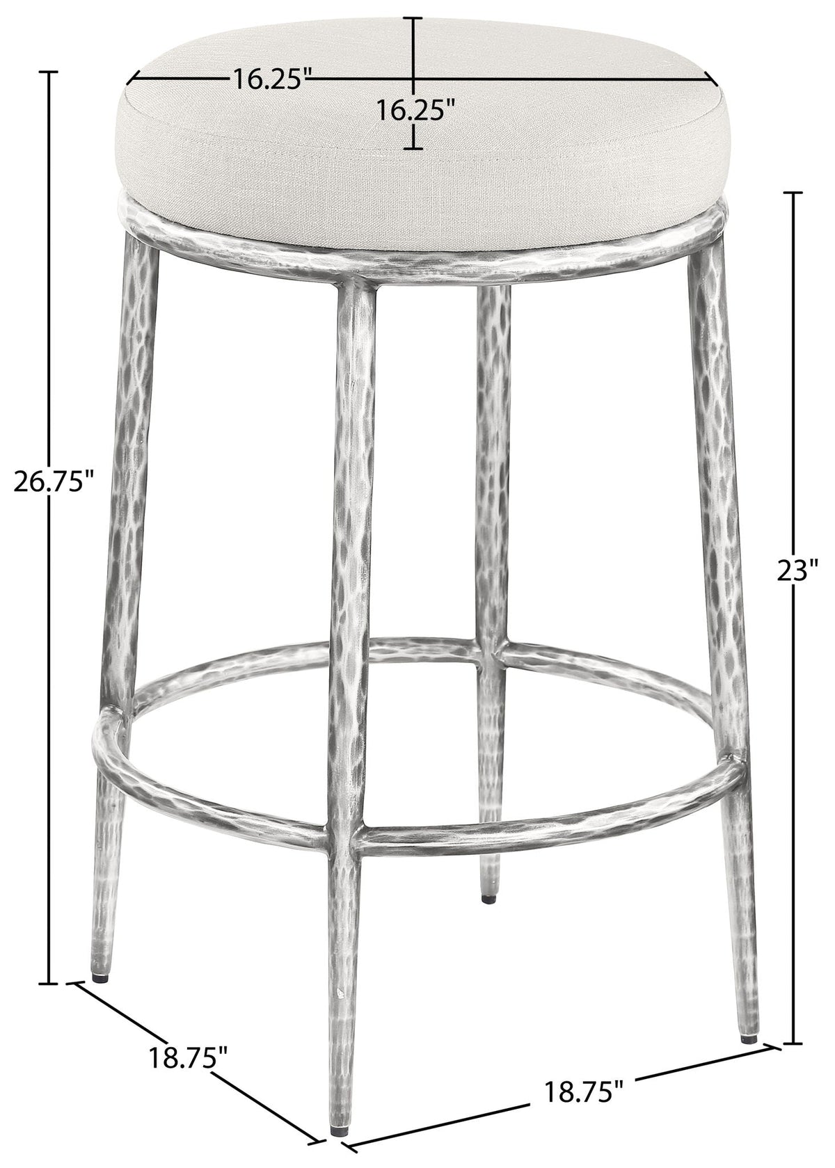 Ferro Upholstered Backless Counter Stool with Brushed Silver Base