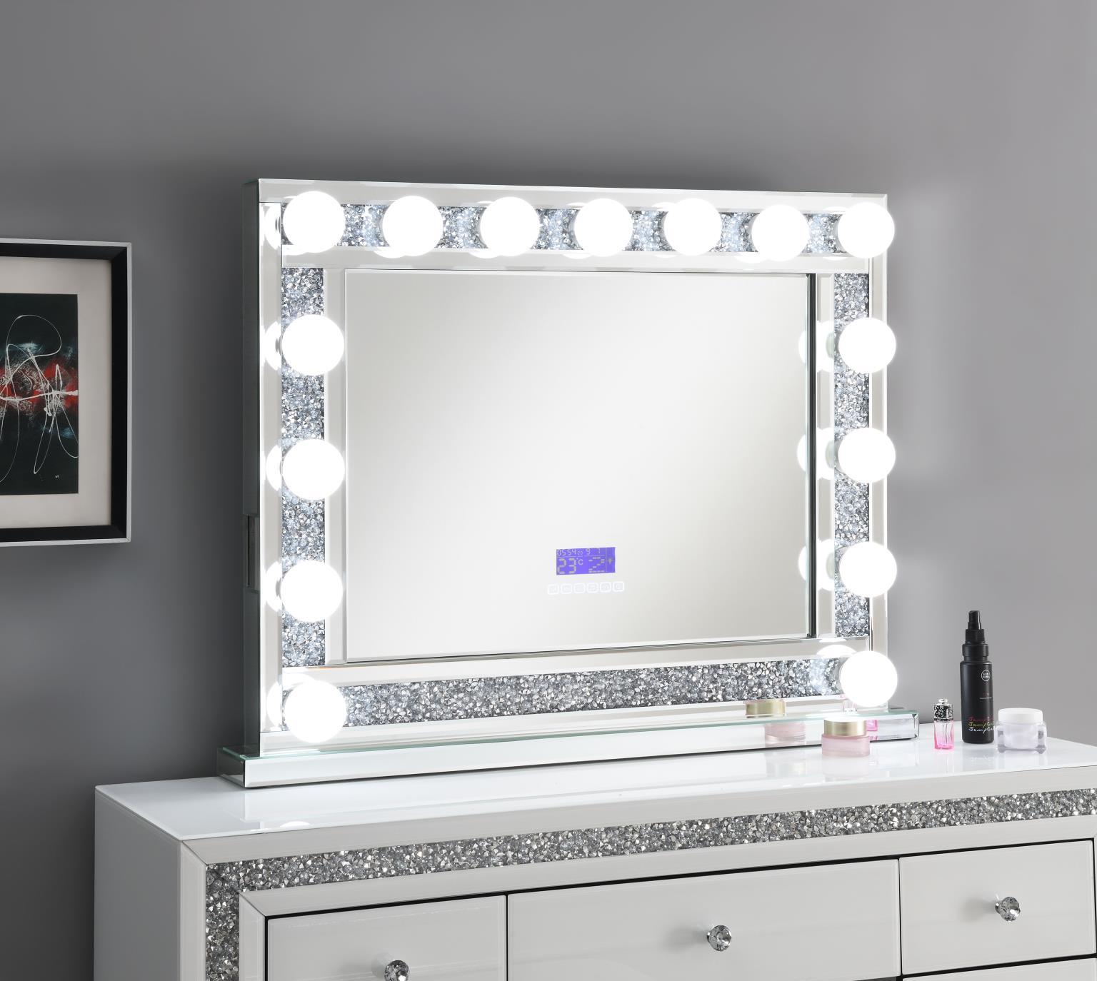 G-310 Pearl Silver Glamour Vanity Set (MDF Dresser + Mirror Bluetooth Speaker With Lights)