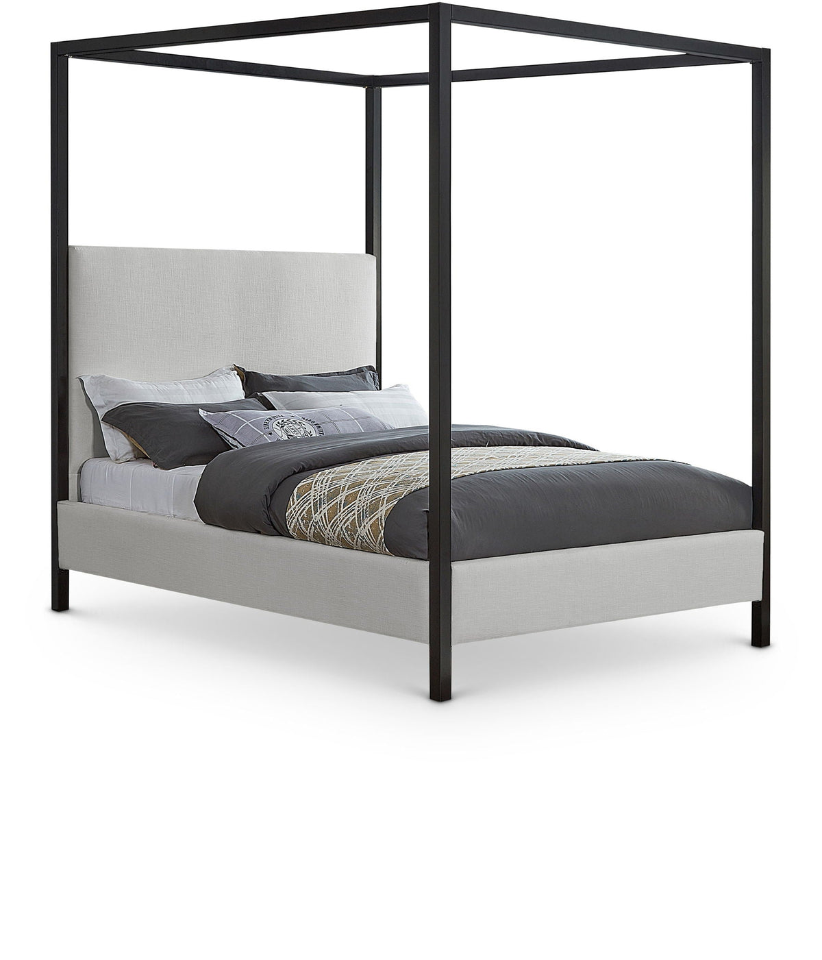 James Steel Canopy Bed — Grey, Beige or Cream Upholstered - Cream