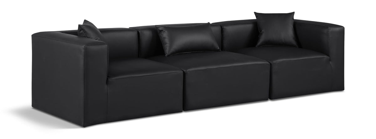 Cube Faux Leather Modular Sectional — 3-Piece Sofa — Black