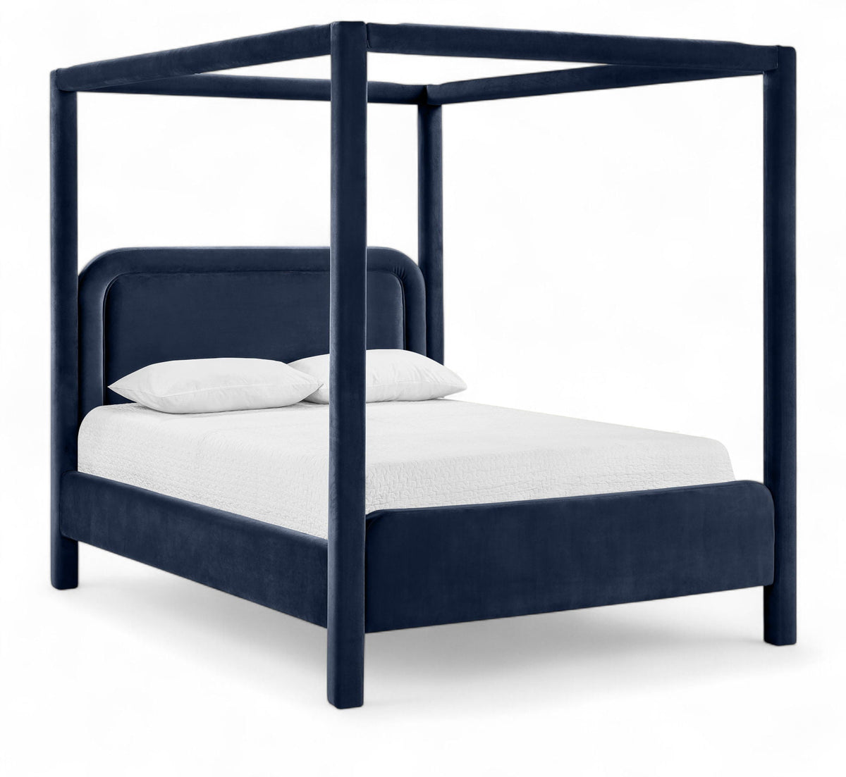 Salina Velvet Upholstered Canopy Bed — 10 Colors, Twin to King - Navy