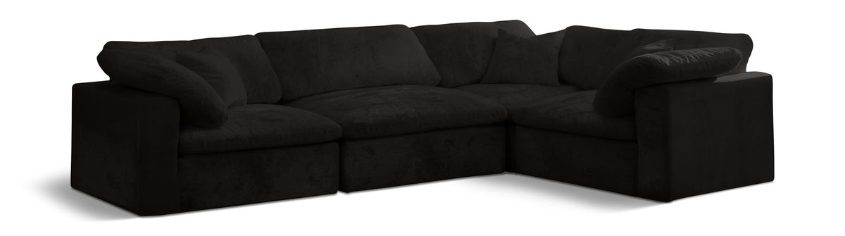 Cozy Velvet Modular Sectional — 4-Piece Corner Sectional — Black