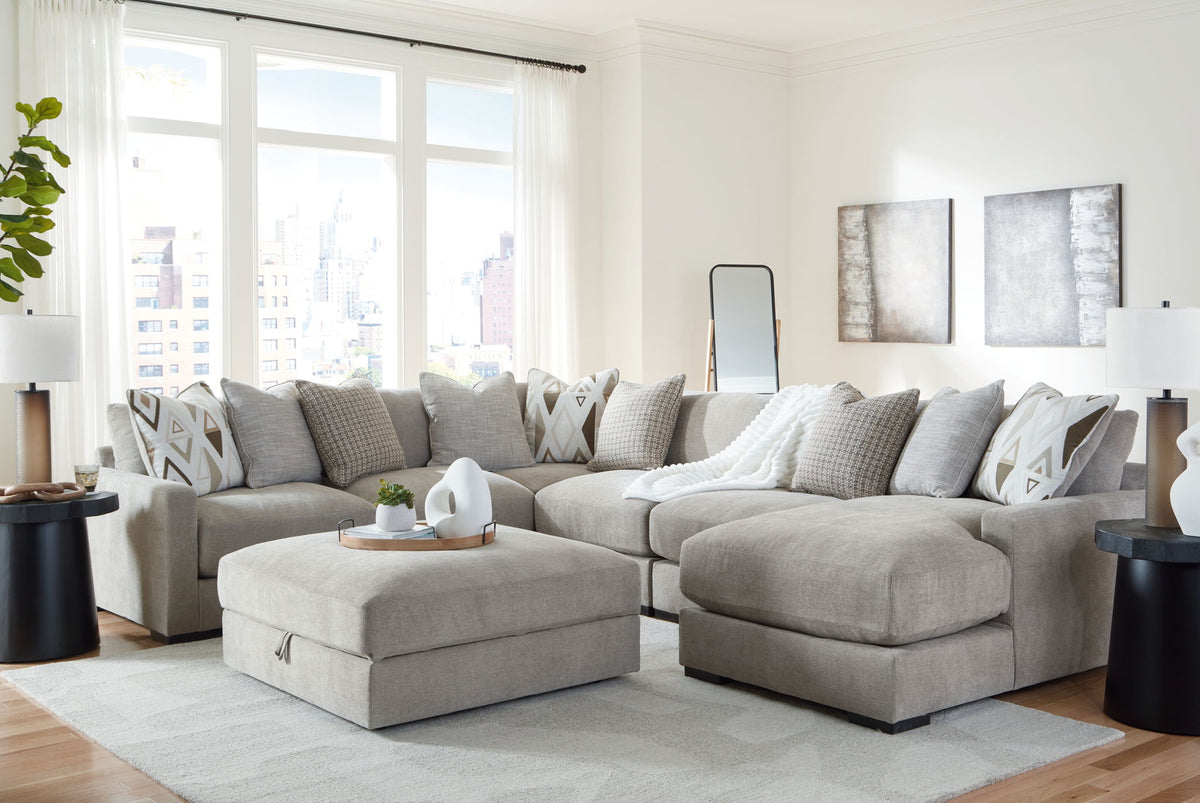Aslan Court Pebble Modular Sectional — 7-Piece Sectional + Right-Arm Chaise & Ottoman
