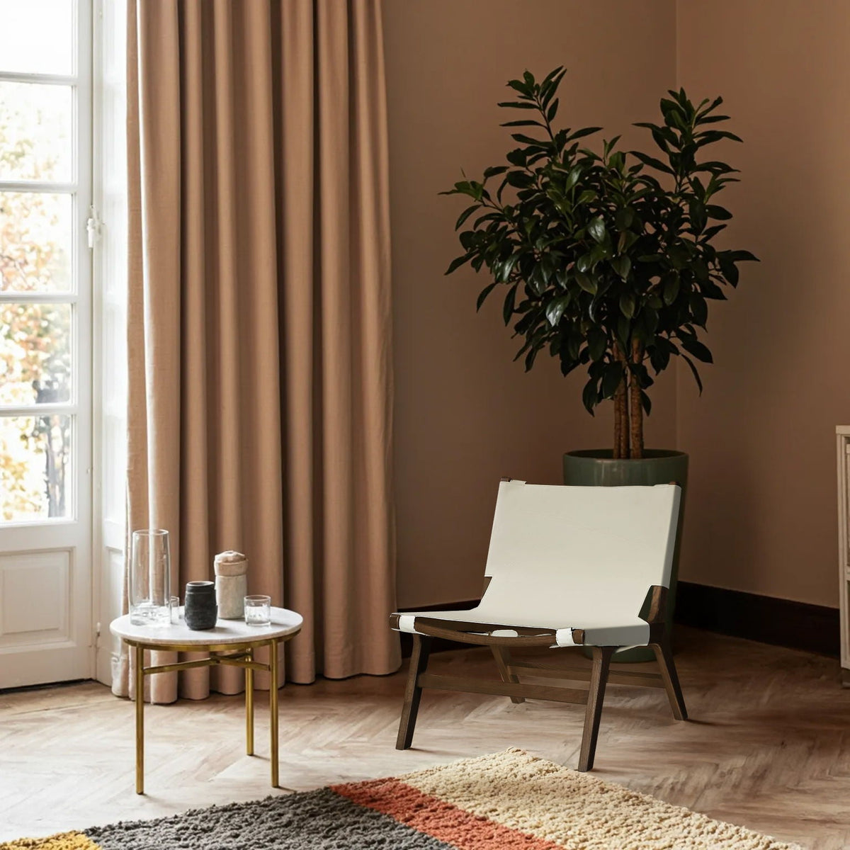 Rawlins Vegan Leather Accent Chair with Walnut Frame
