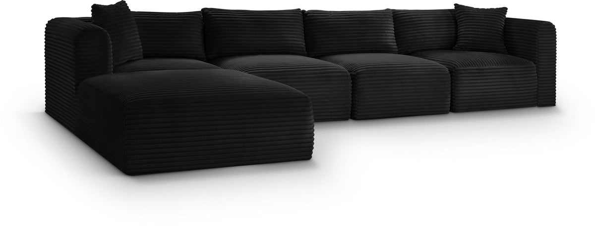 Shaggy Modular Sectional — 5-Piece Sectional With Ottoman — Black